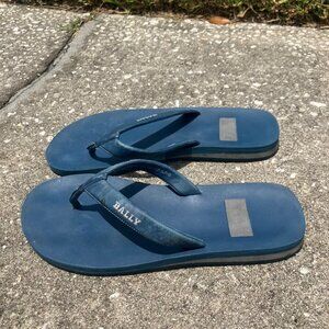BALLY Switzerland Blue Leather Thong Flip Flop Sandals Size 10.5 D